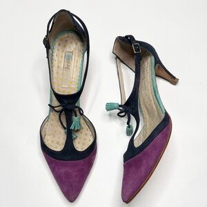 Boden Alice Suede Leather Blue Purple Kitten Heels S-444 Sz 8.5 US 40 EU